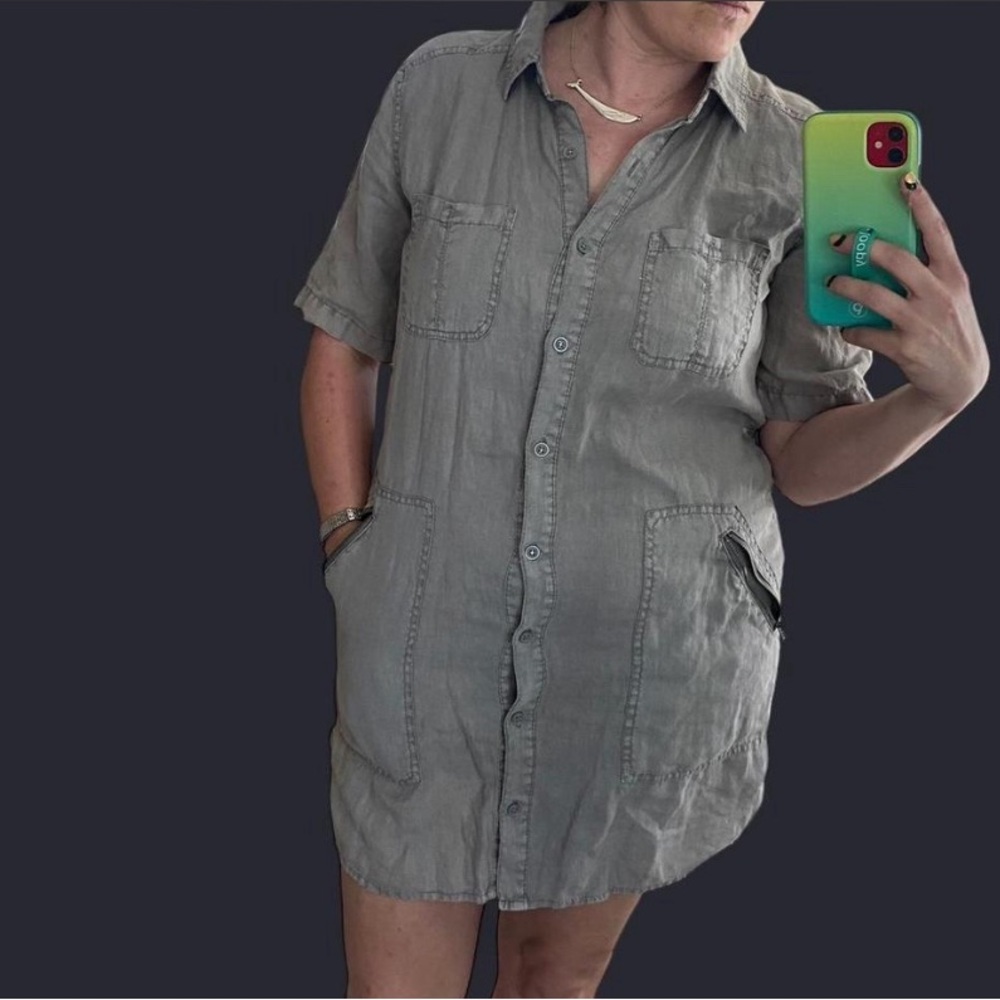 Michael Stars Olive Gray Button-Front Shirt Dress
